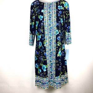 London Times Blue Floral Print Dress Sz. 6 New